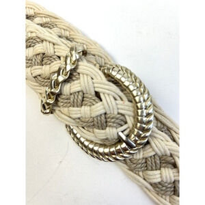 Braided Belt Gold Metal Buckle Size 12 40 Length Adjustable Cream Casual Cotton